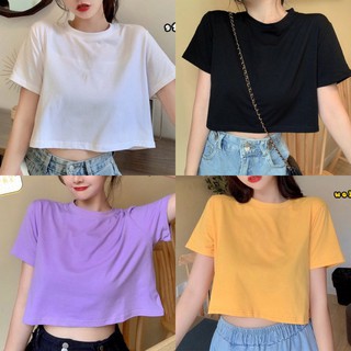 Áo croptop cổ tròn trơn form rộng 40-65kg