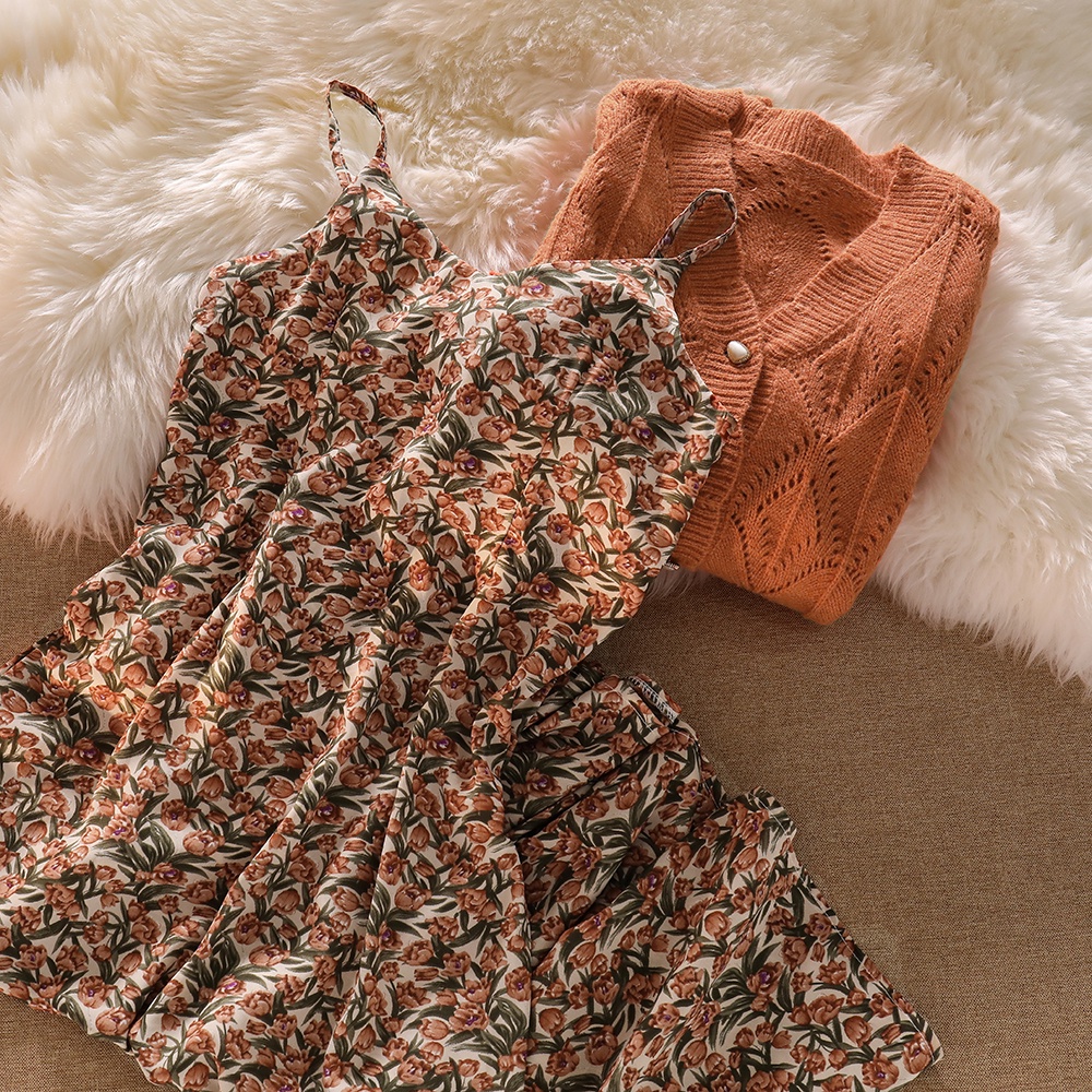 Đầm hai dây nữ hoa nhí suông dài qua gối voan Hàn, váy nữ hai dây chữ A chất đẹp 2022