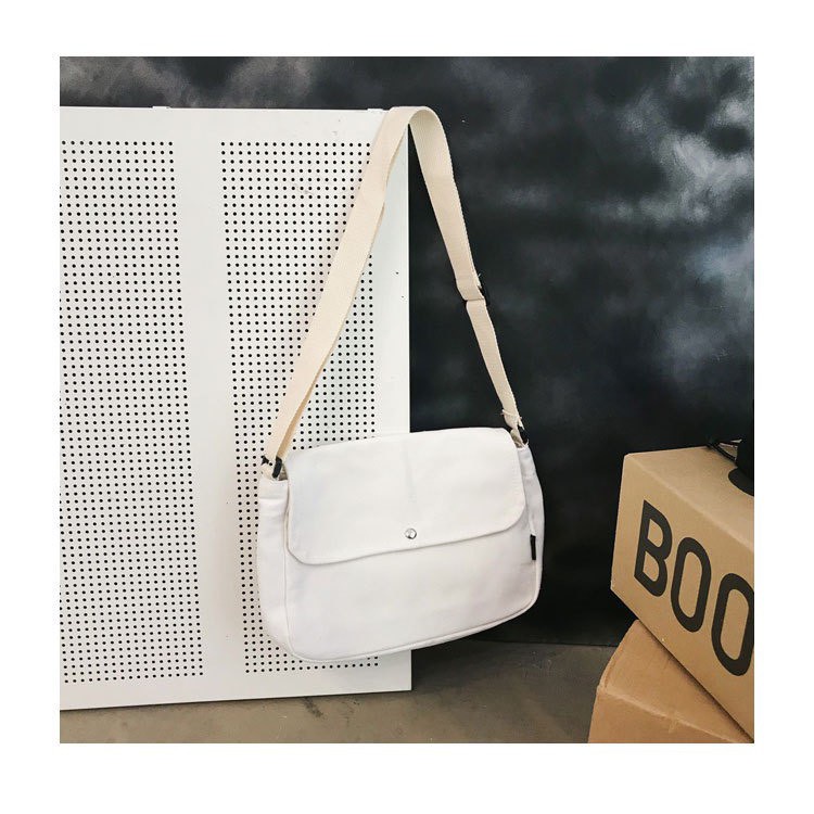 Túi vải Canvas Unisex đeo chéo có nắp gập rộng rãi Phong cách Ulzzang