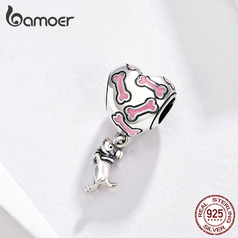 Hạt Charm Bamoer Bạc Hình Chú Chó Tráng Men Dùng Làm Trang Sức Cho Nữ