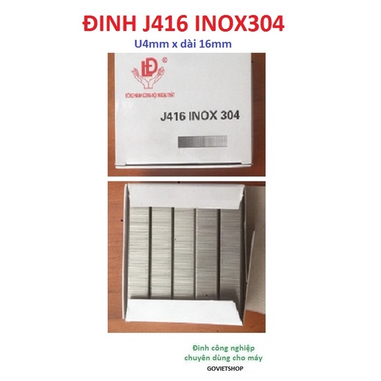 Ghim inox J416 Inox304 bằng Inox 304 công nghiệp U4mm x dài 16mm