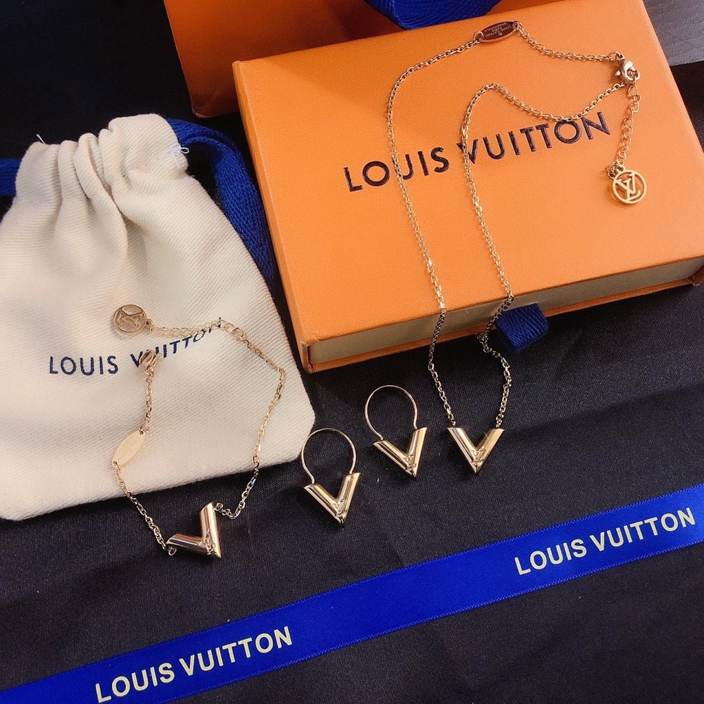 LOUIS VUITTON Khuyên Tai Tròn Bằng Thép Titan In Logo LV Thời Trang