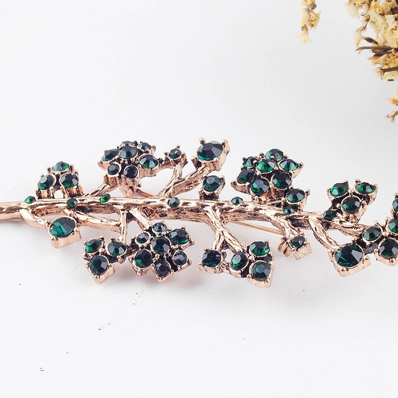 Ghim cài áo hình nhánh cây màu đen đính đá thời trang cho nữ