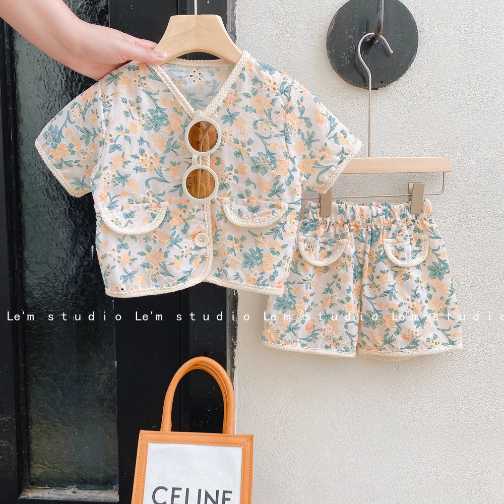 Set Đồ Mùa Hè 5 Món Gồm Áo Sơ Mi Cotton Trơn + Quần Ngắn Thoải Mái Phong Cách Hàn Quốc Cho Bé Gái