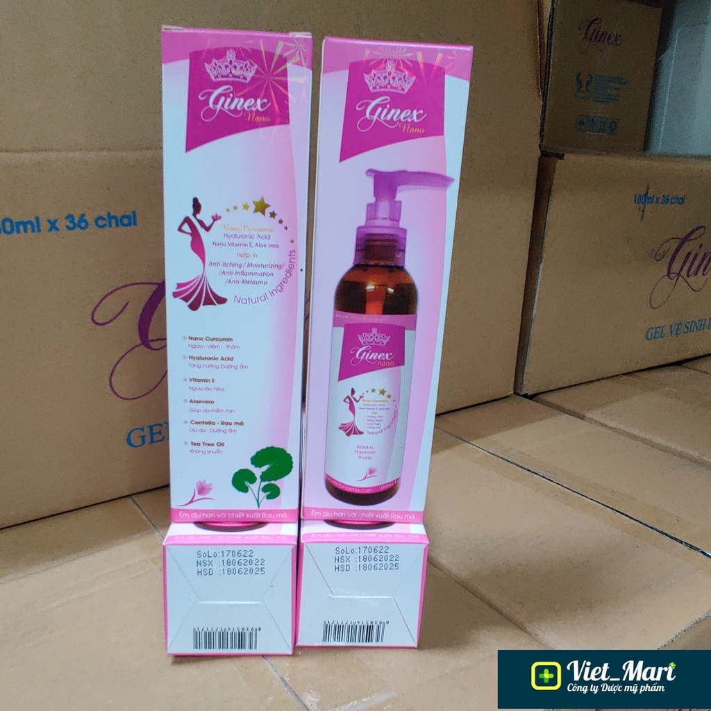Gel vệ sinh phụ nữ GINEX NANO 180ml dung dịch vệ sinh phụ nữ giảm mùi hôi giảm thâm ngứa