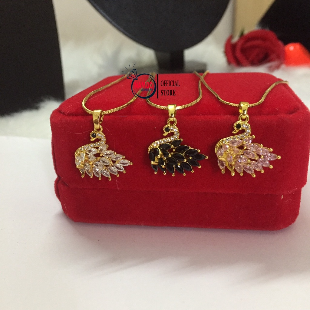 Dây chuyền Mạ Vàng Thiên Nga Đá Trắng, Đá Hồng, Đá Đen, Dây CHuyền Bạc Cao Cấp V502 Namoo Jewelry
