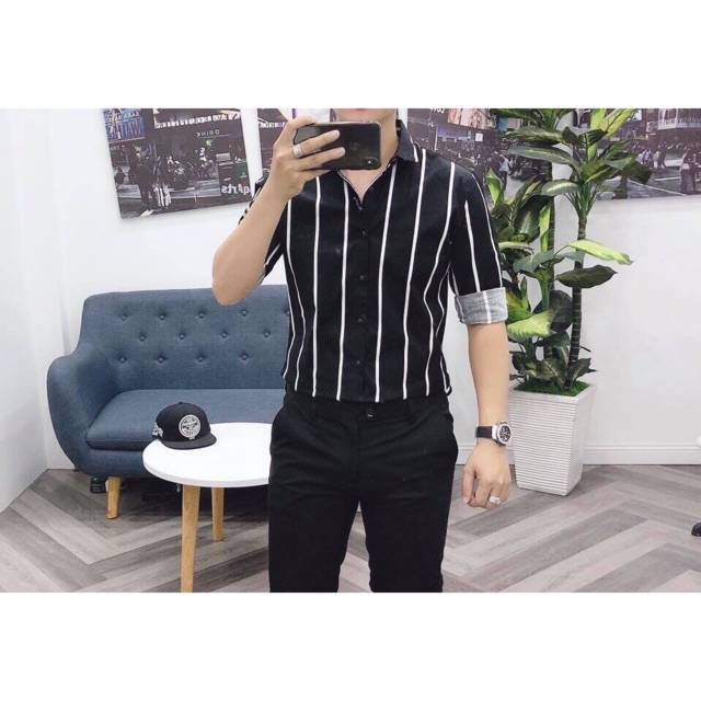ÁO SƠ MI LỤA NAM KẺ SỌC DỌC THANH LỊCH SOÁI CA HÀNG CHUẨN FORM | BigBuy360 - bigbuy360.vn
