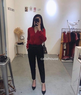 Áo lụa cổ V vạt chéo chất lụa tuyết