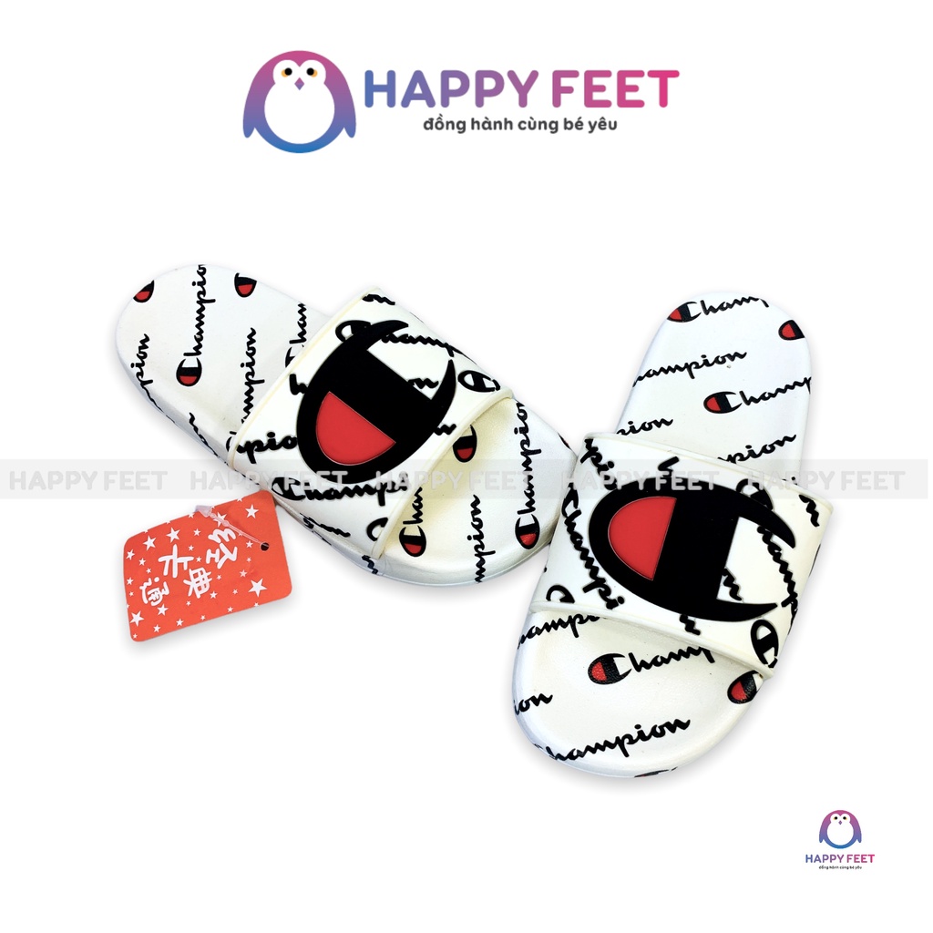 Dép trẻ em Happy Feet no288 chữ Champion siêu mềm chống trơn trượt, lê cao su đúc cho bé trai bé gái