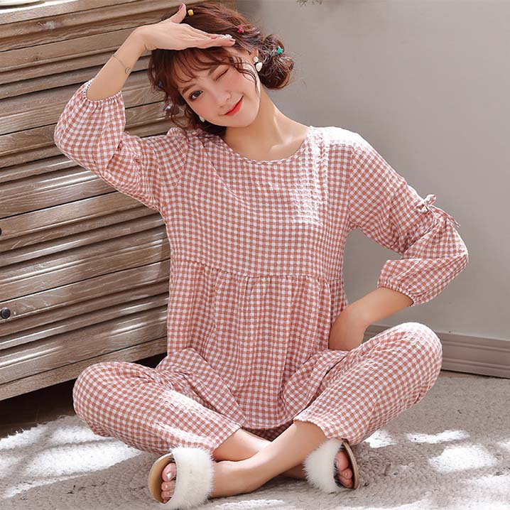 Bộ Đồ Mặc Nhà Nữ Form Rộng Kẻ Caro Dễ Thương | BigBuy360 - bigbuy360.vn