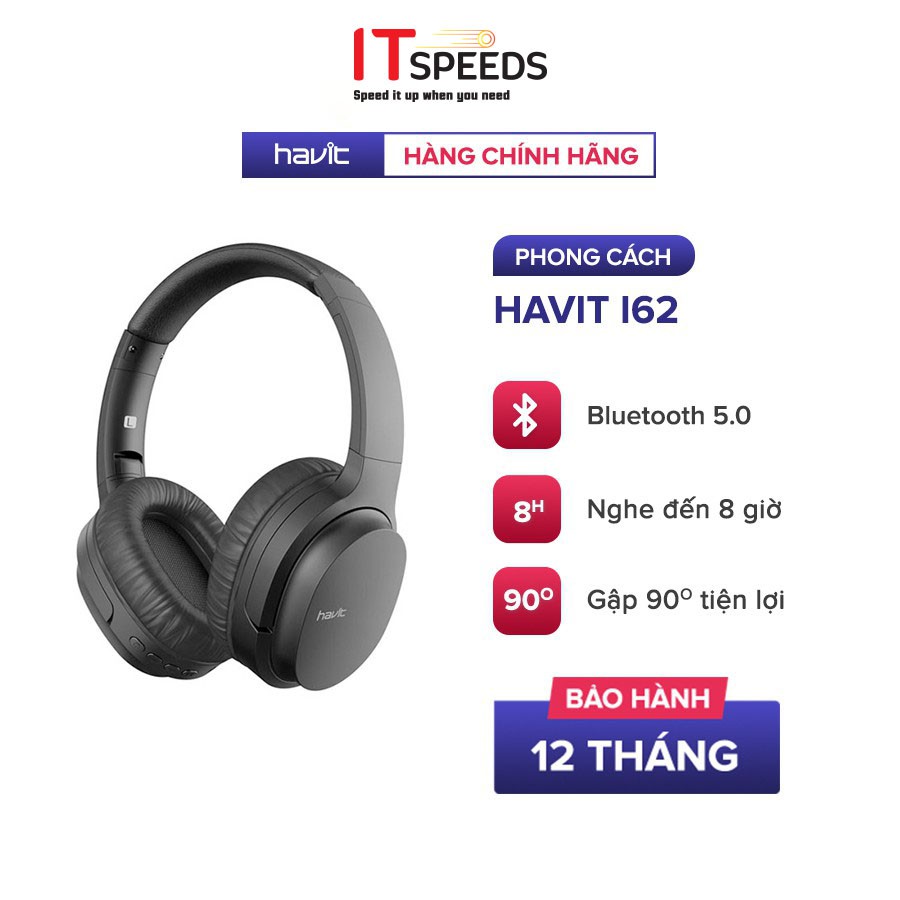 Tai Nghe Bluetooth Headphone HAVIT i62, Driver 40mm, Bluetooth 5.0, Nghe Đến 8H, Gập Gọn 90 - Chính Hãng BH 12 Tháng