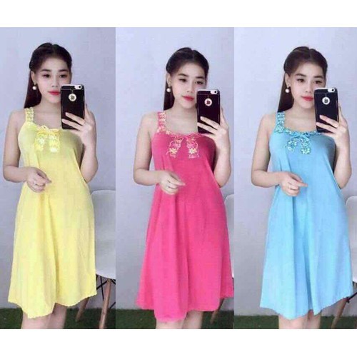 Đầm ngủ mặc nhà thun lạnh Đầm ngủ nữ 2 dây nâng ngực dáng suông