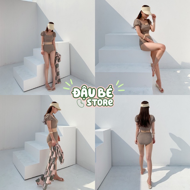 BIKINI 2 MẢNH TAY BỒNG ĐI BIỂN ULZZANG CAO CẤP - BỘ ĐỒ BƠI NỮ CẠP CAO KÍN ĐÁO THỜI TRANG HÀN QUỐC - DAUBE - B001