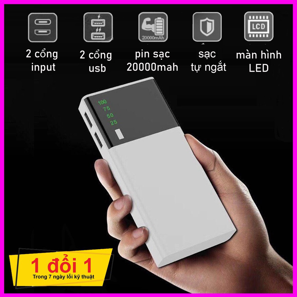 Sạc dự phòng 20000mAh 2 Cổng Hỗ Trợ Sạc Nhanh ( Bảo Hành 12 Tháng ) HOT