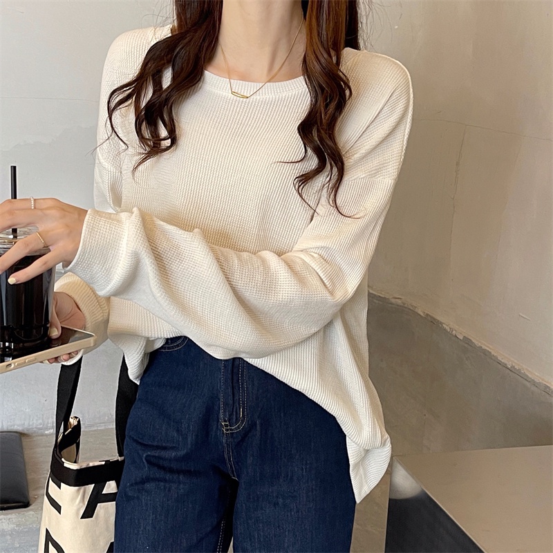 Áo sweater nữ SUXI tay dài cổ tròn màu trơn đơn giản