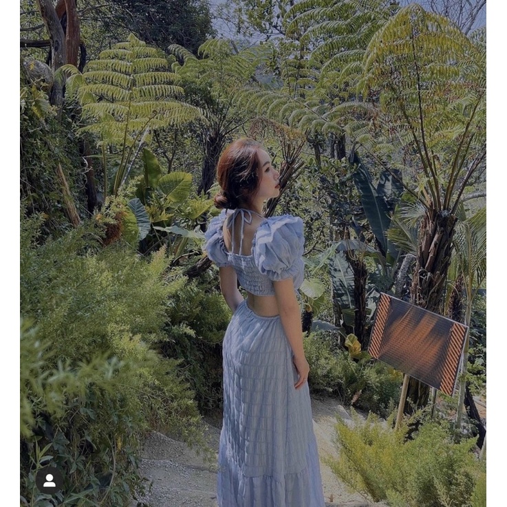 ĐOM ĐÓM DRESS VẢI VOAN NHĂN - ĐẦM MAXI XANH DƯƠNG CUT OUT LƯNG VIỀN BÈO✨ JA5K | BigBuy360 - bigbuy360.vn