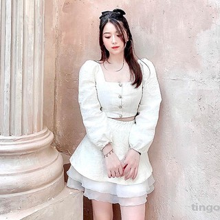 Chân váy set gấm trắng tingoan LITTLE SNOW SKIRT/WH