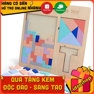 TRÒ CHƠI GIẢI ĐỐ XẾP HÌNH TRÍ TUỆ TANGRAM 4 TRONG 1 ĐỒ CHƠI TƯ DUY CHO BÉ CHẤT LIỆU GỖ MỊN AN TOÀN CHO BÉ