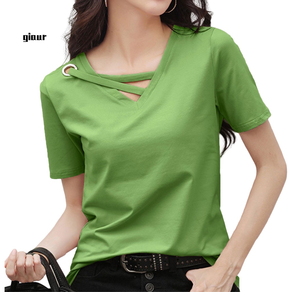 Áo Thun Tay Ngắn Khoét Lỗ Thời Trang Dành Cho Nữ