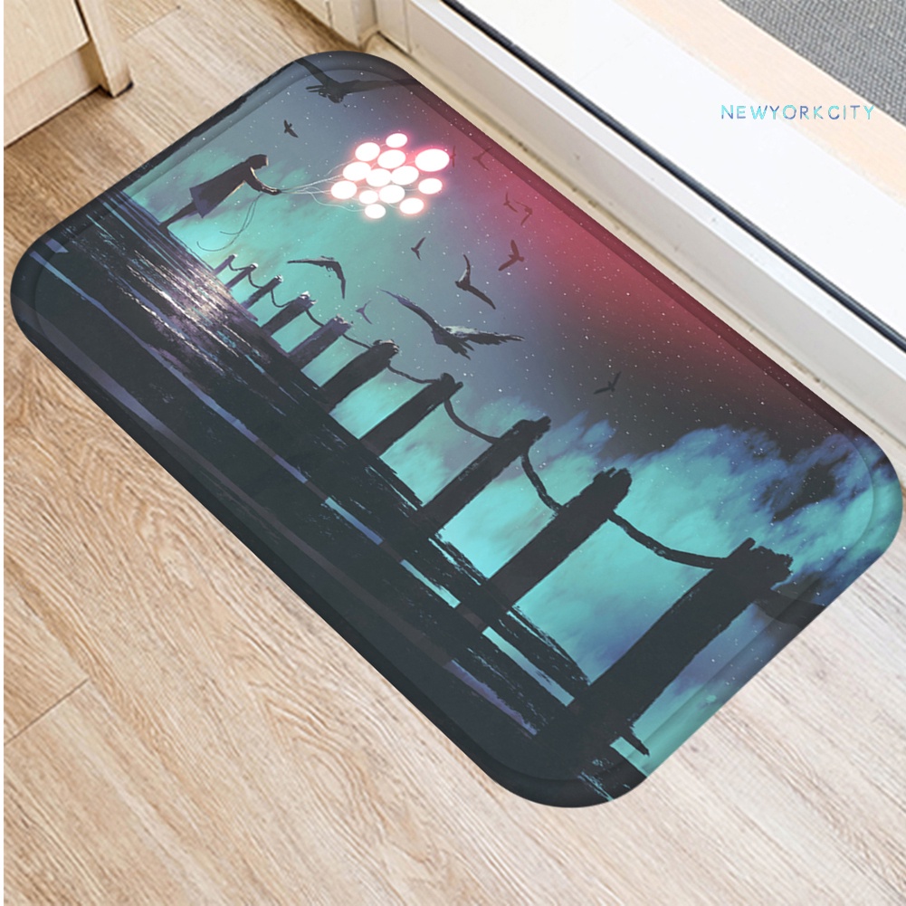 Thảm lót cửa chùi chân Chống Trượt Họa Tiết Phong Cảnh Đêm Hoạt Hình