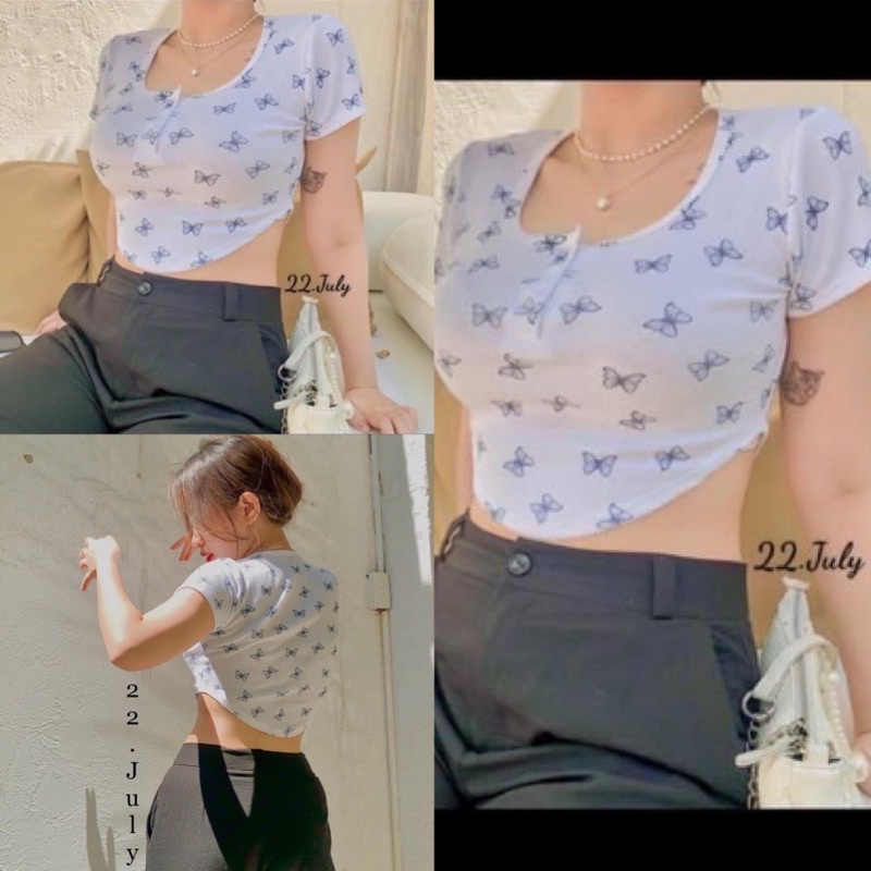 [SIÊU HOT]  Áo Croptop Kiểu Bông Hoa Nhý, Nút Bấm Với Màu Trắng Tinh Khôi