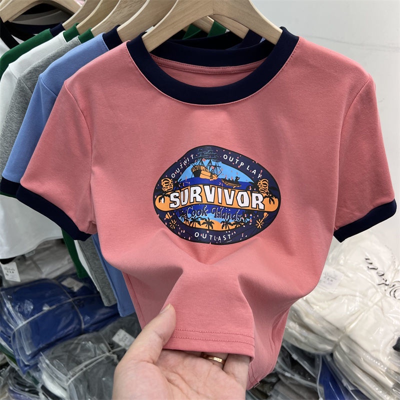 Áo thun nữ BH ngắn tay cổ tròn in hình thời trang mùa hè 2022