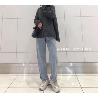 quần jeans ống suông dài rộng cạp cao