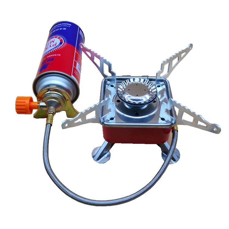 Bếp gas du lịch mini xếp gọn hợp kim thép chống gĩ có dây nối bình gas, van khóa an toàn đã qua kiểm duyệt