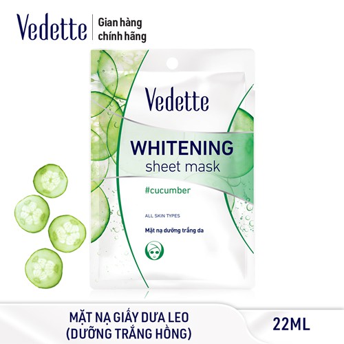 Combo 5 Mặt nạ trắng hồng tự nhiên Dưa leo Vedette Whitening Sheet Mask - Cucumber 22ml/gói