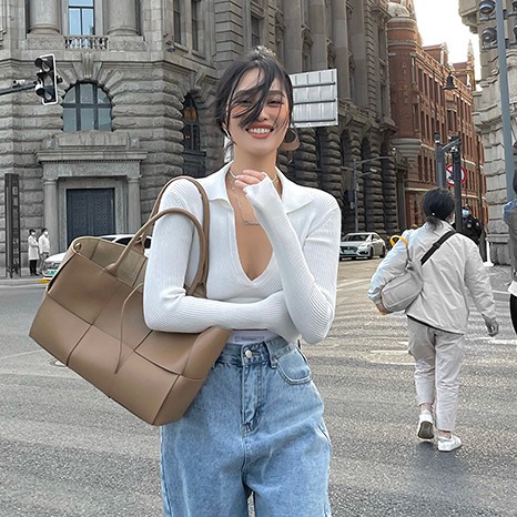 QKOOLE Áo croptop dệt kim  tay dài cổ chữ V phong cách Hàn Quốc thời trang cho nữ