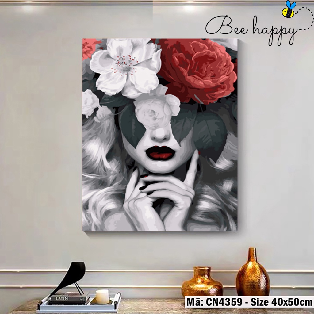 Tranh số hóa tự tô Cô gái và Hoa nghệ thuật Sondausohoavn CN4359