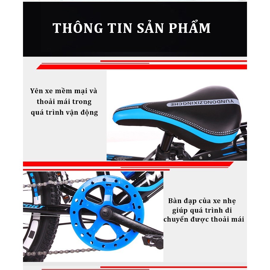 XE ĐẠP TRẺ EM DÁNG THỂ THAO CÓ ĐỀ 20/22/24 INCH - TẶNG KÈM GIỎ XE VÀ GÁCBAGA - CHO BÉ 7-15 TUỔI