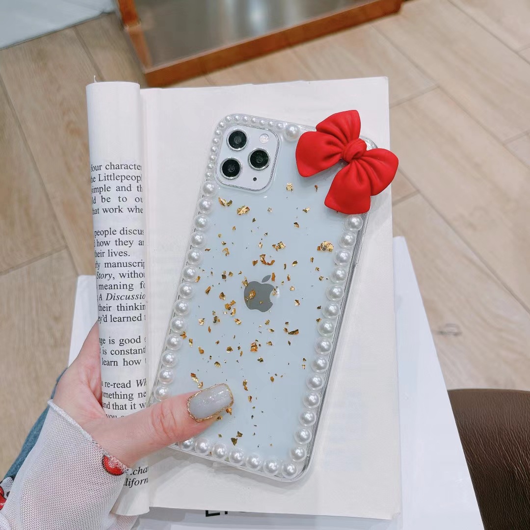 IPhone 12 Promax Korean Fashion Wild Girlie Bow for 12iphone 7 / 8plus Pearl IPhone 11 Case Xsmax Mirror XR / X 11 Promax iPhone 11/8 Plus/12 Mini/7/8/X/XsMax IPhone Case