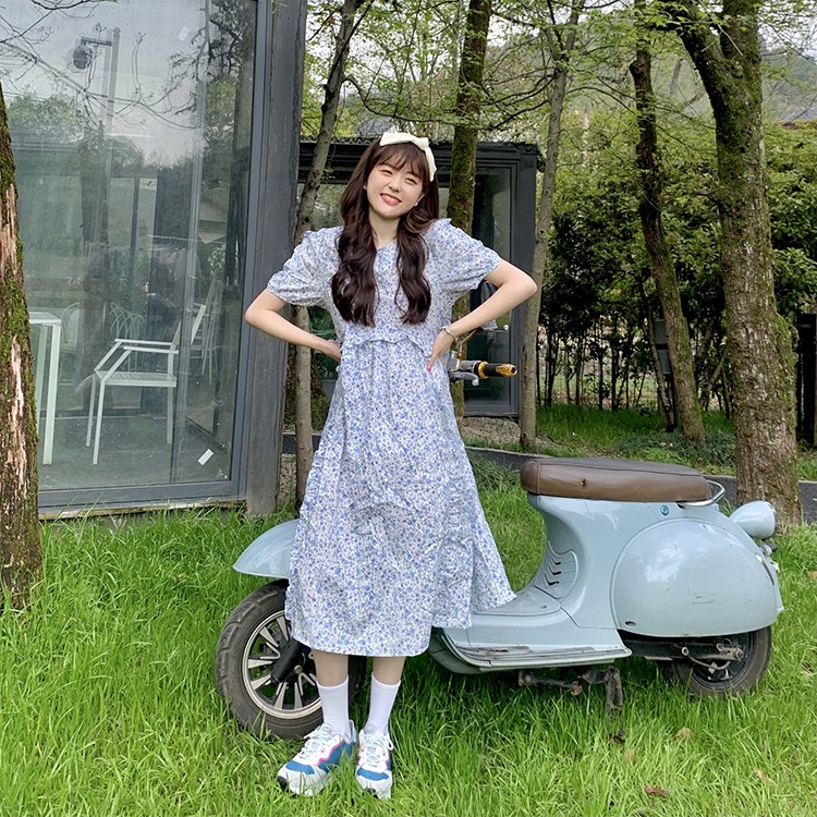 Đầm Maxi Hoa Tay bồng Ngọt ngào Thanh lịch Ngắn tay Mùa Hè Váy Maxi dài Tiểu thư Tay phồng Dễ thương | BigBuy360 - bigbuy360.vn