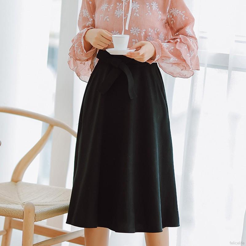 Chân váy dài cột nơ lớn 6 màu phong cách cổ điển cho nữ