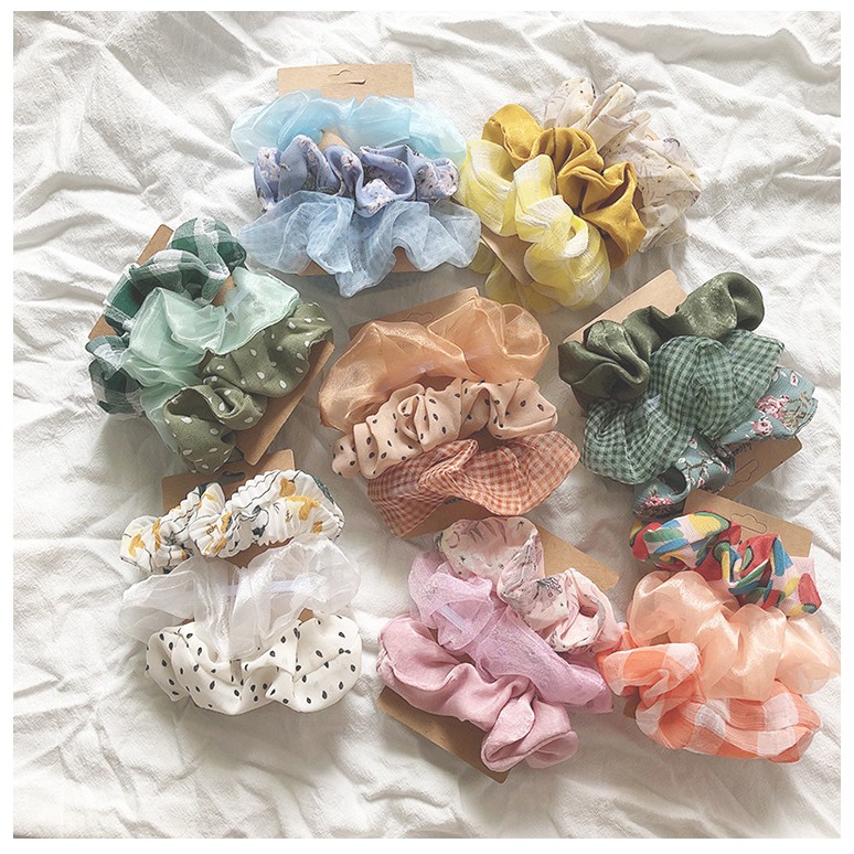 [Mã FAGOGO giảm 12% đơn 99K] _Set 3 dây cột tóc vải Scrunchies mix mẫu theo màu cực xinh | WebRaoVat - webraovat.net.vn