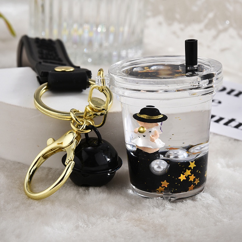 Móc Khóa Hình Ly Trà Sữa Màu Vàng Đen Sáng Tạo