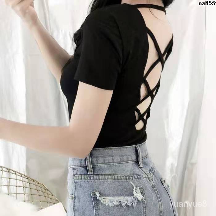 Áo Thun Tay Ngắn Cổ Chữ V Hở Lưng Dáng Ôm Thời Trang Mùa Hè Quyến Rũ Cho Nữ