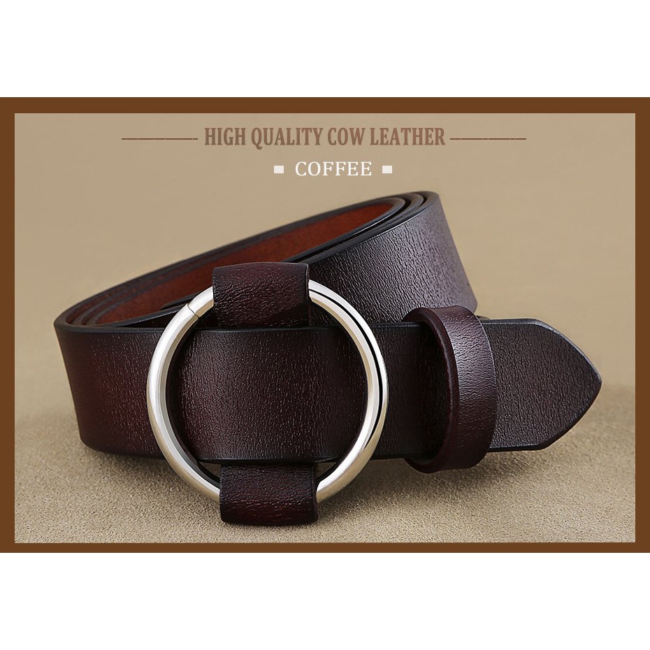 Thắt Lưng Da Bò Cao Cấp 2.8Cm Có Khóa Tròn Thời Trang Cho Nữ