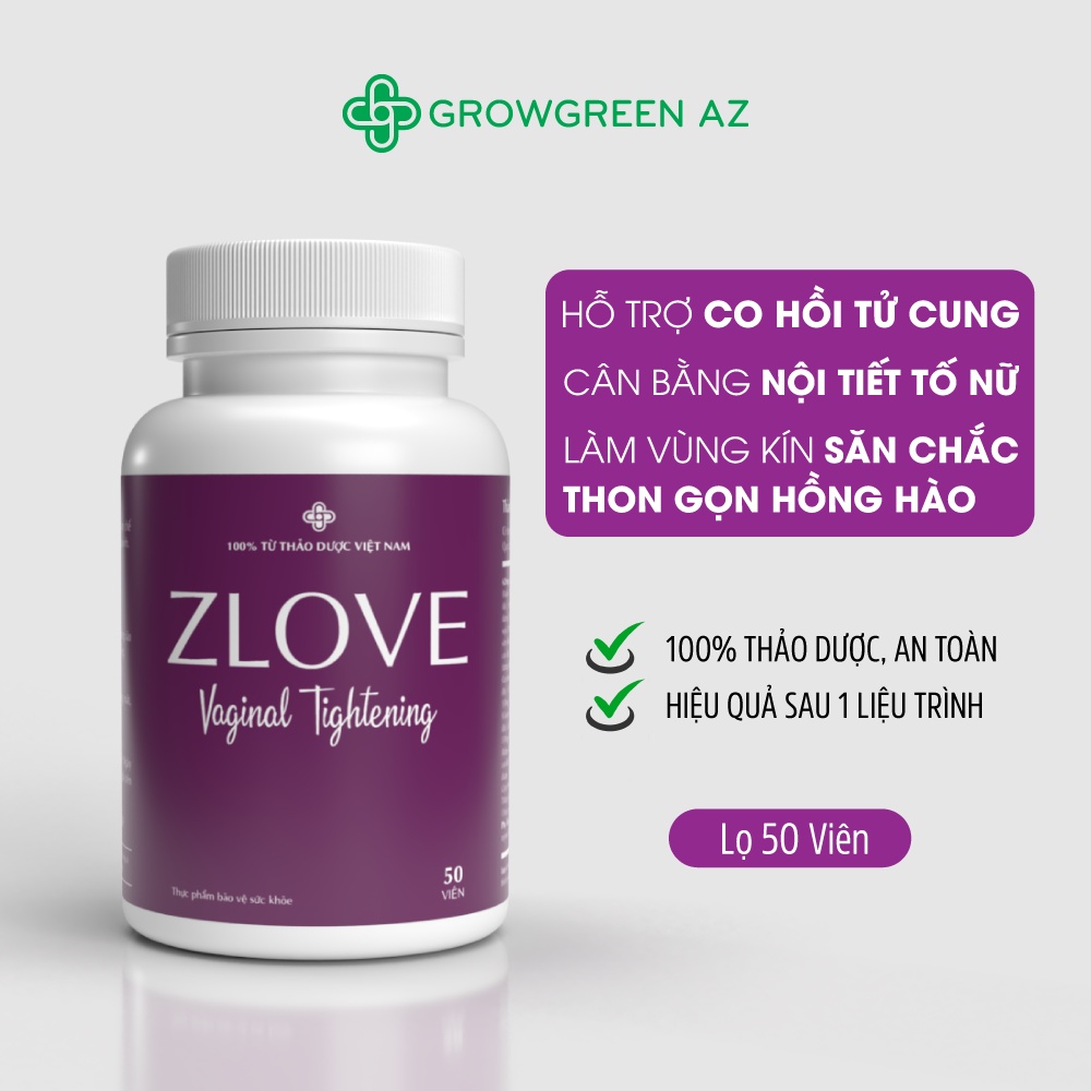 Viên Uống Cân Bằng Nội Tiết Tố Zlove Grow Green AZ Giúp Se Khít Và Làm Hồng Vùng Kín( Hộp 50 Viên)