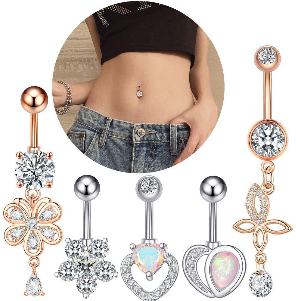 MAX=> Body Jewellery Belly Button Ring Piecing Ring Navel Rings Navel Bar Women Body Piercing Surgical Steel|Heart/Multicolor