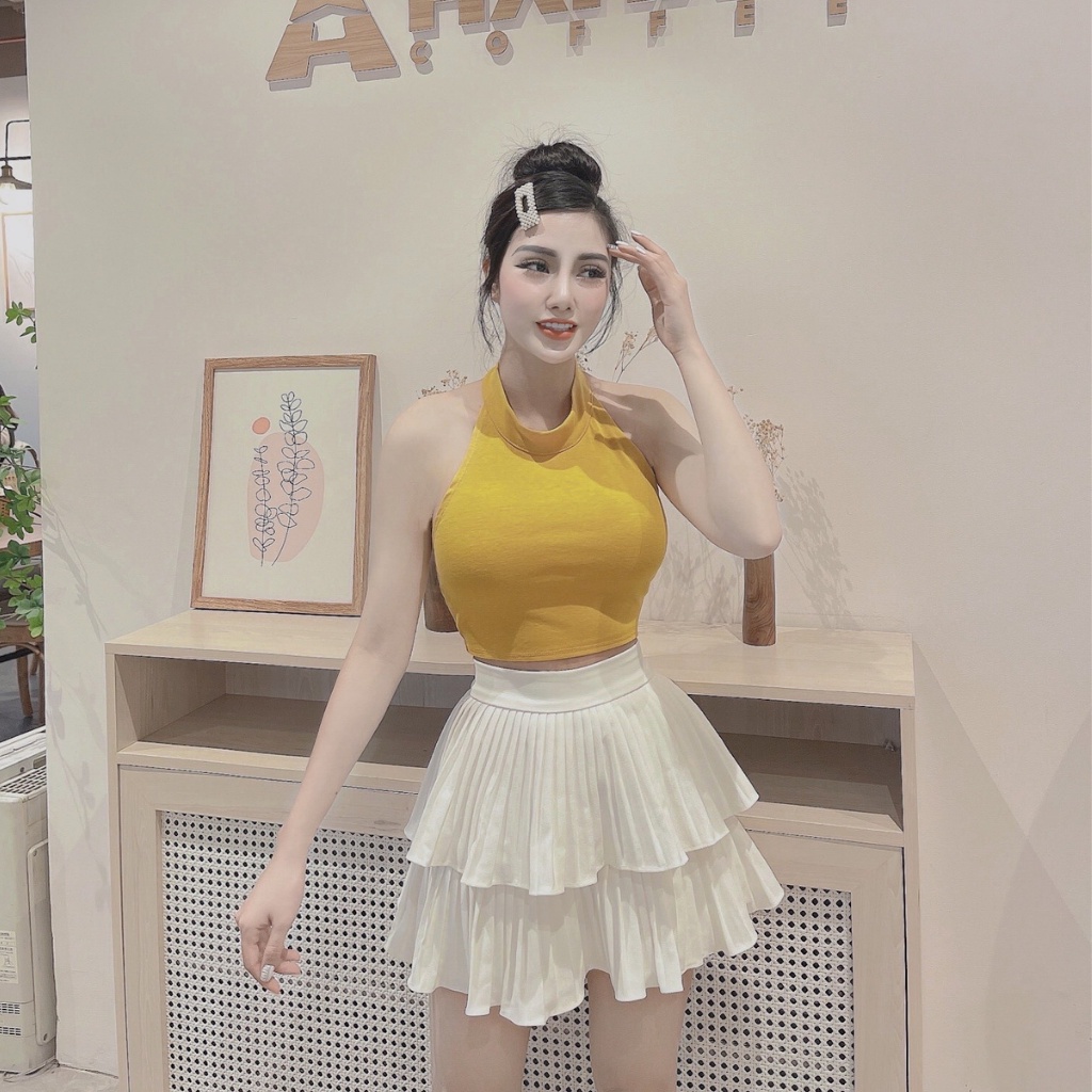 Áo croptop nữ ba lỗ ôm body Hoàng Tình Store áo thun sát nách cổ lọ cột dây lưng, thun borip co giãn tốt Freesize | BigBuy360 - bigbuy360.vn