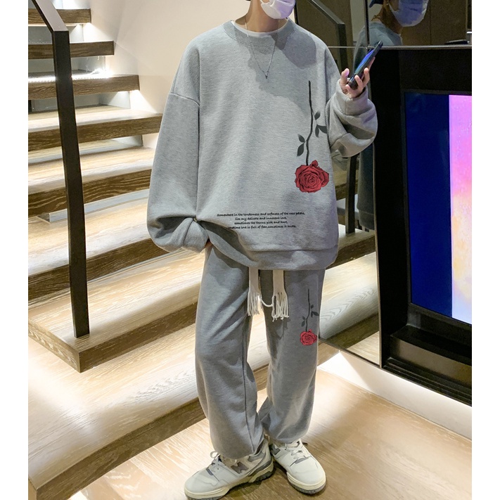 Ifnicefuture Mới Set Áo hoodie Cổ Tròn Dài Tay Và Quần Dài Dáng Rộng In Hoa Thời Trang Thường Ngày Cho Nam