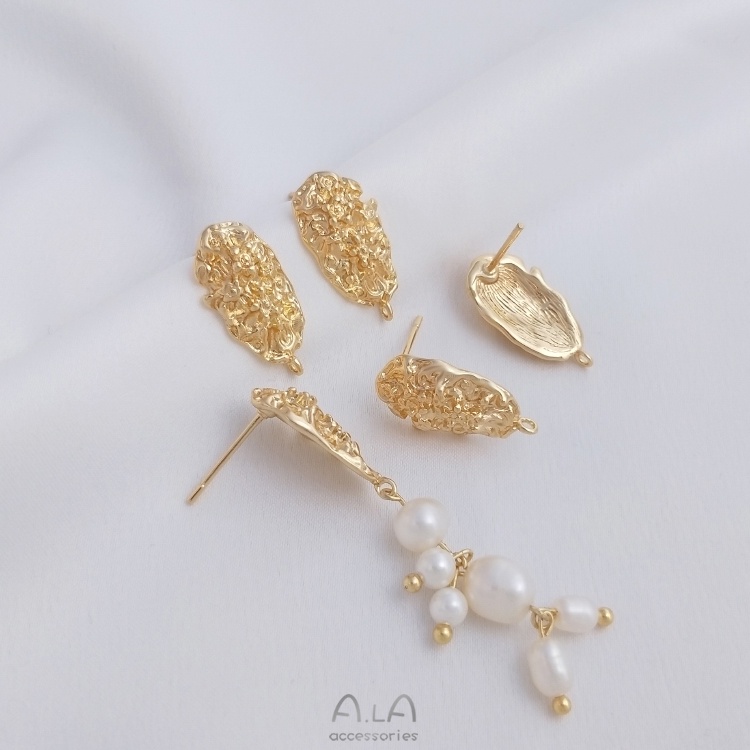 Set 2 Bông Tai Mạ Vàng 14K Hình Oval Thời Trang