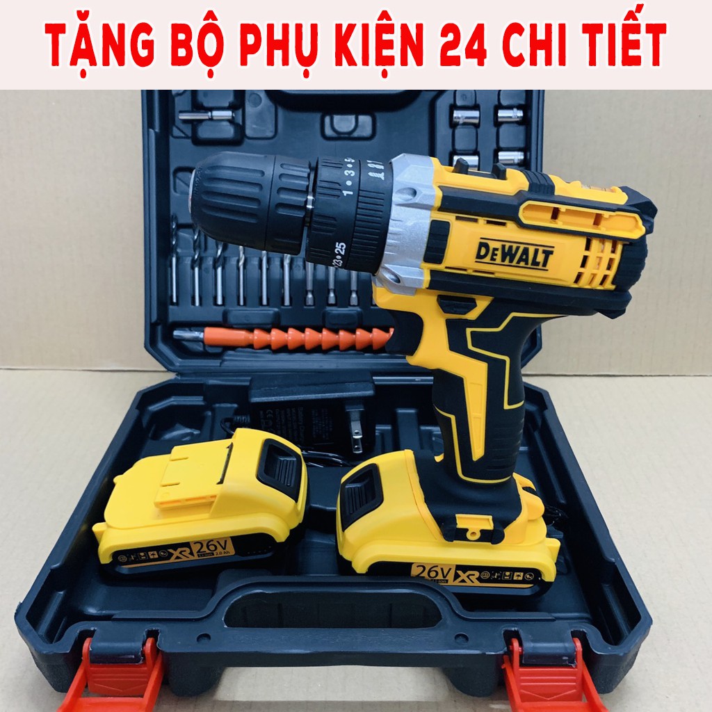 [TẶNG KÈM PHỤ KIỆN 24 CHI TIẾT] MÁY KHOAN DEWALT 26V - 3 CHỨC NĂNG - CÓ BÚA - 2 PIN 5 CELL - MÁY BẮT VÍT DEWALT 26V