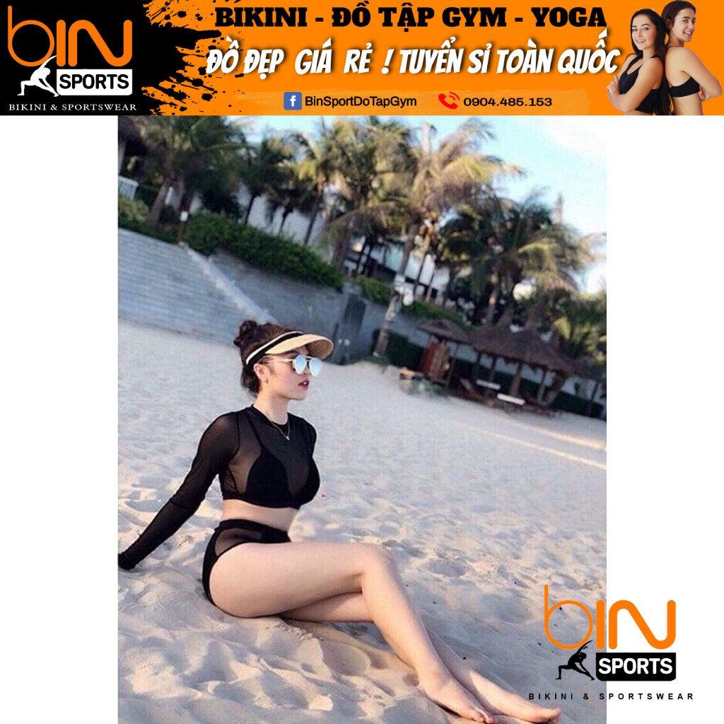 Bikini,Bộ Đồ Bơi Hai Mảnh Tay Dài Phối Lưới Sexy Mặc Đi Biển BHV016 | BigBuy360 - bigbuy360.vn