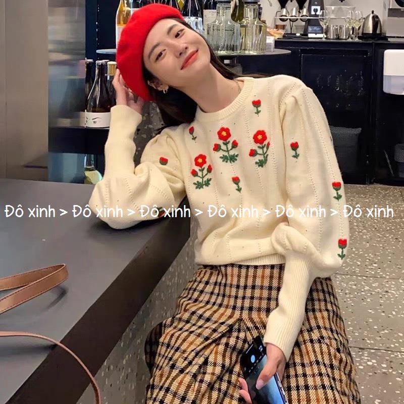 🍄 Áo Len Dài Tay Thêu Hoa Cực Xinh D18 ĐÔ XINH 🍄