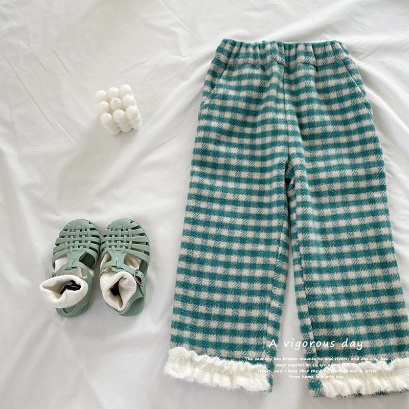 Quần Dài Họa Tiết Sọc Caro Phong Cách Hàn Quốc Thời Trang Thu Đông Cho Bé Gái