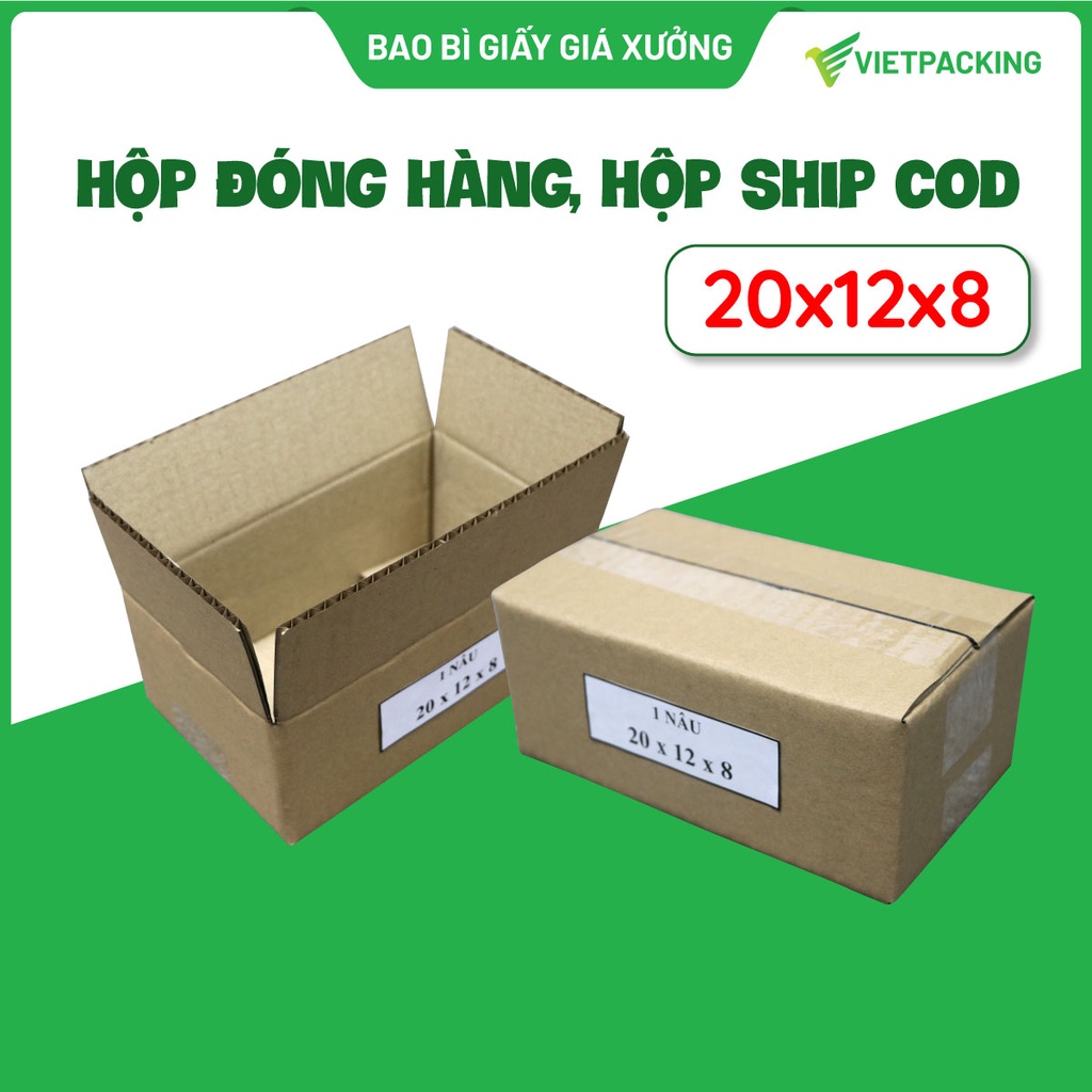 Hộp carton đóng hàng, hộp giấy gói hàng 20x12x8 giấy đẹp, cứng cáp, chịu va đập