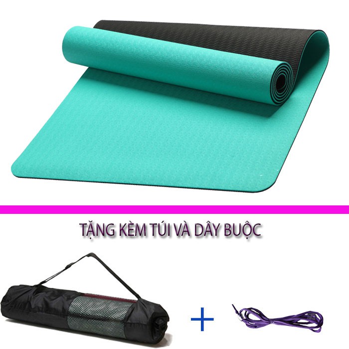 Thảm tập yoga TPE 6mm 2 lớp Đài Loan + Tặng kèm túi và dây buộc